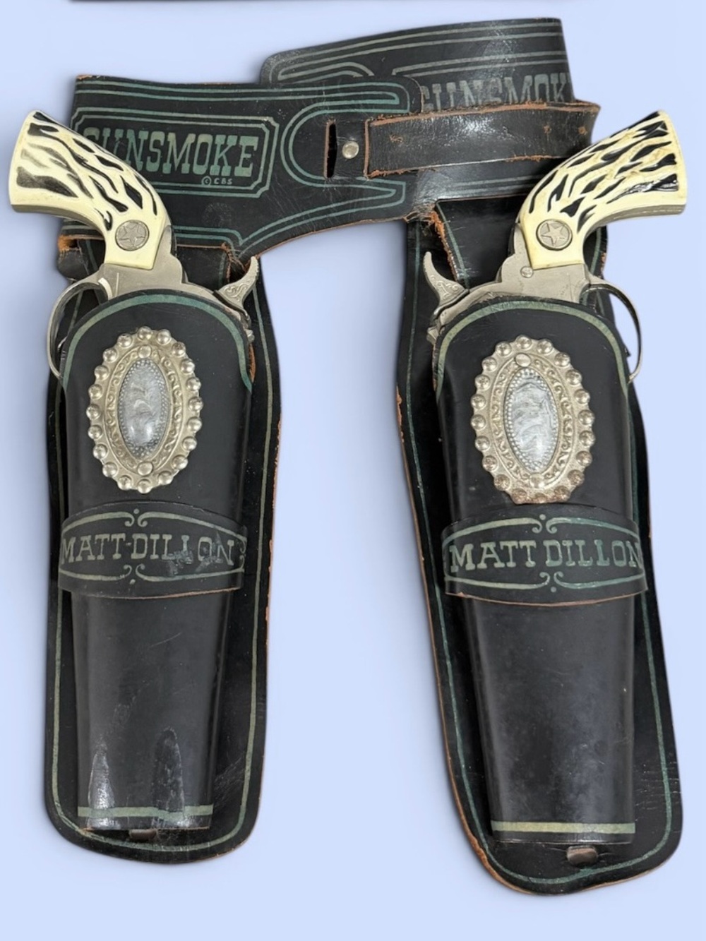 VTG Halco Gunsmoke Matt Dillon CBS Toy Cap Gun Double Holster Set Western Cowboy